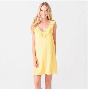 Faherty 100% Linen Yellow Lace & Ruffle Mini Dress Size S